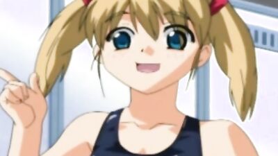 Bloomers teen with a pigtail gets off while getting her shaved pussy soaked in a steamy hentai bath