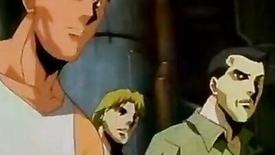 Blonde anime chick convulses with two hard cocks in uniform and uniform-clad busty babe