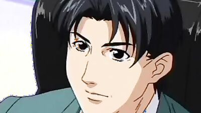 Watch this anime babe squeeze her tits and pussy with a big dildo in the office