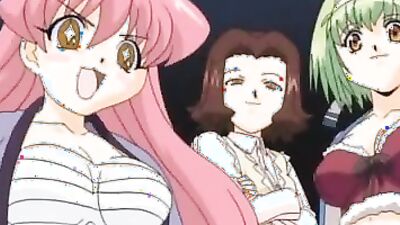 Brunette anime couple screams in pleasure as giant stuff stretches their vaginas