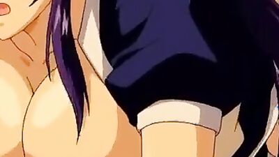 Busty anime chick in uniform masturbates with a cumshot