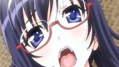 Watch this glasses-wearing cutie with small tits get her pussy pounded in a steamy hentai video