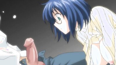 Nerdy glasses-wearing babe with blue hair passionately rides a hard cock in hot hentai porn