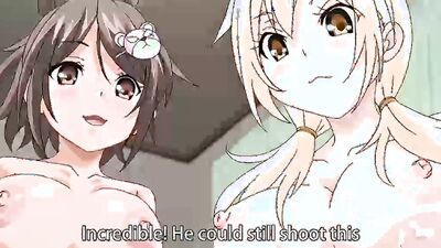 Lucky dude gets to share two horny hentai babes' massive tits & tight cunts