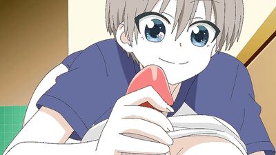 Watch Hana Uzaki's anime boobs bounce as she gives a full blowjob in Asobitai!
