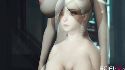 Hot futa with massive dong fucks sexy blonde in Sci-fi Transerotica