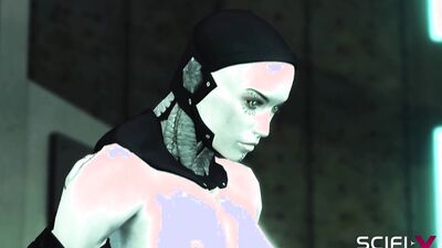 Sexy brunette gets her tight ass drilled by humanoid robot shemale with dildo and futanari sex toy