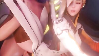 Part 1 of Overwatch's Hentai Monster Porn: Hot Mercy and Tracer get their asses pounded in hardcore kink action