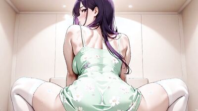 Purple Haired Bombshell gets drenched in cum after a wild ride at Ahegao Hotel