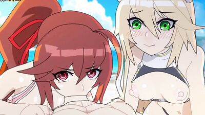 Spanish cartoon porn with two hot babes getting a hardcore anal creampie on the beach