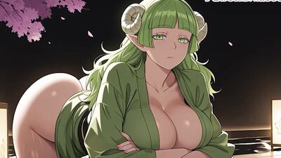 Lady Valac's massive tits get jizzed on in Iruma-kun's uncensored hentai animation