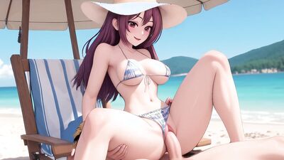 Watch Bikini Girl get her wet pussy and big tits creamed on by a big dick while being titfucked and pounded on the beach