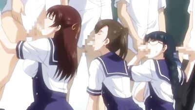 Watch these horny schoolgirls deepthroating and getting pounded hard in a massive hentai orgy