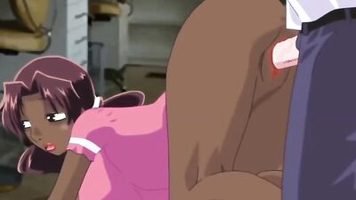 Big titted ebony mounts a big dick in a cartoon hentai video