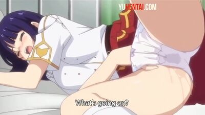Steamy threesome with busty anime babe getting her wet panties soaked before getting railed