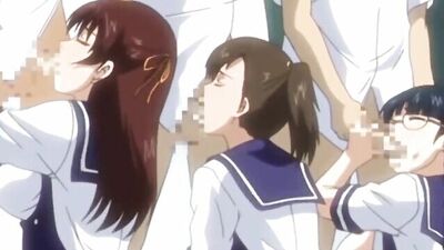 Busty students take turns deepthroating & taking huge cocks after class - Hentai porn