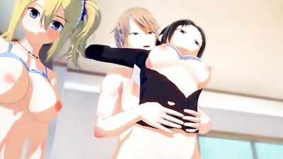 Kaguya hentai: Two Cute Teen Schoolgirls Suck & Fuck a Big Dick in a Threesome