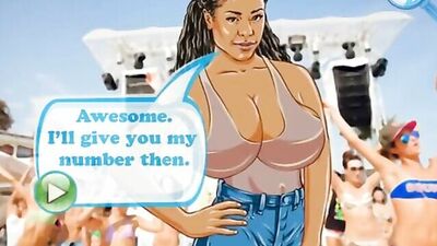 Mature Brunette MILF in cartoon porn game gets her big tits and mouth stuffed with dick