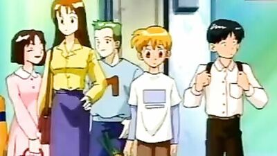 Watch this anime cutie stretch her anime pussy with her four eyes wide open!