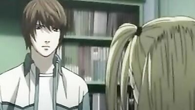 Blonde chick gets her holes stretched in Deathnote hentai with cumshots, facials, and handjobs