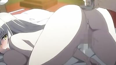 Catgirl with massive tits rides hard cock in a cartoon hentai