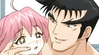 Watch this anime cutie get her tight pussy drilled from behind while her boyfriend watches in delight