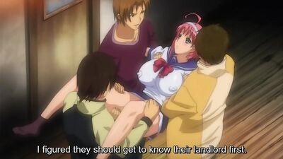 Hentai schoolgirl with pink hair groped and slammed by multiple men
