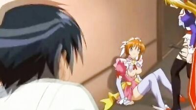 Hot blonde dominates and pounds cute girl with strapon in anime cartoon