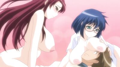 Two horny Japanese babes share a hard cock in FFM threesome with big tits bouncing