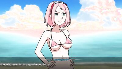 Naruto cutie with pink hair goes wild in a video game with a big dick
