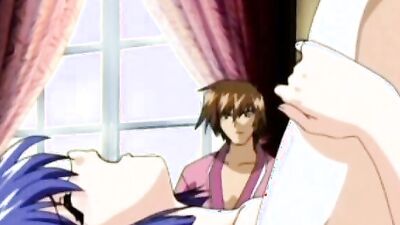 Two anime cuties dominated into making lesbian love with big tits and blowjobs