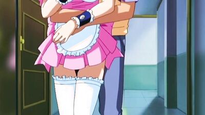 Pink-haired anime maid takes hard pounding and gets cum on her small tits