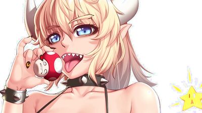 Bowsette with massive tits gets double the anal in kinky anime femdom JOI