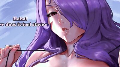 Purple-haired hottie with huge tits and a big ass dominates in hardcore anime sex